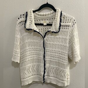 MAEVE Open-Stitch Polo Cardigan Size 1X